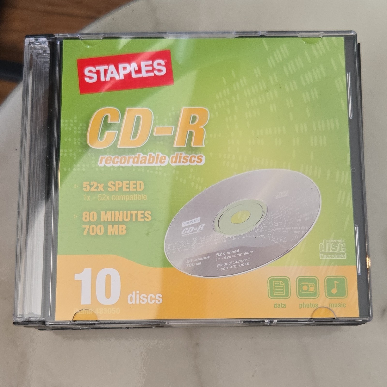 Staples CD-R 80 Minute Recording 700MB 52x Speed 10 Disc Pack Blank Sealed
