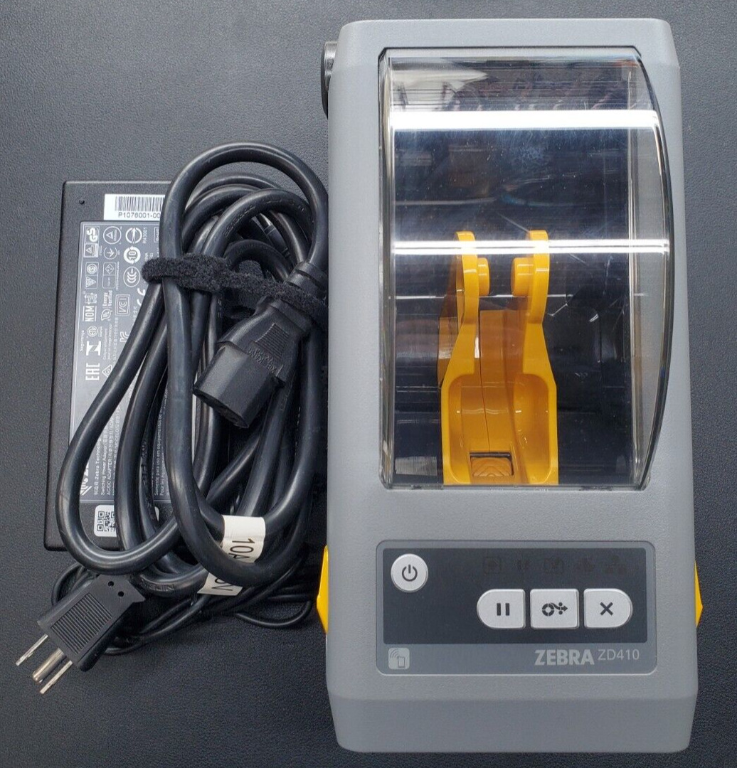 Zebra ZD410 2 inch Direct Thermal Label Printer ZD41022-D01000EZ W/ Power Supply