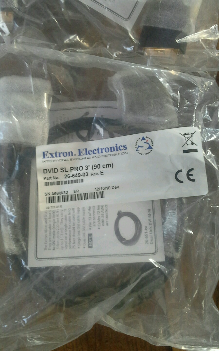 New Extron 3ft SL Pro/3 DVID Cable