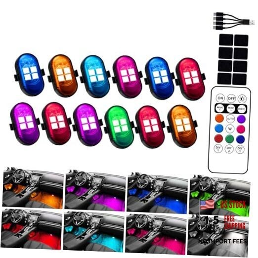 Upgraded Wireless LED Lights for Car, Rechargeable Interior Car Lights 12pcs