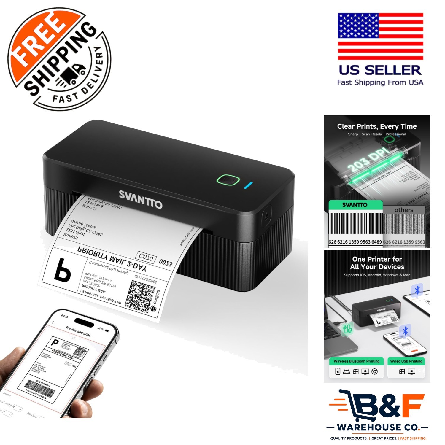 High-Speed 4x6 Shipping Label Printer: Bluetooth, Fast Setup & Quality Prints