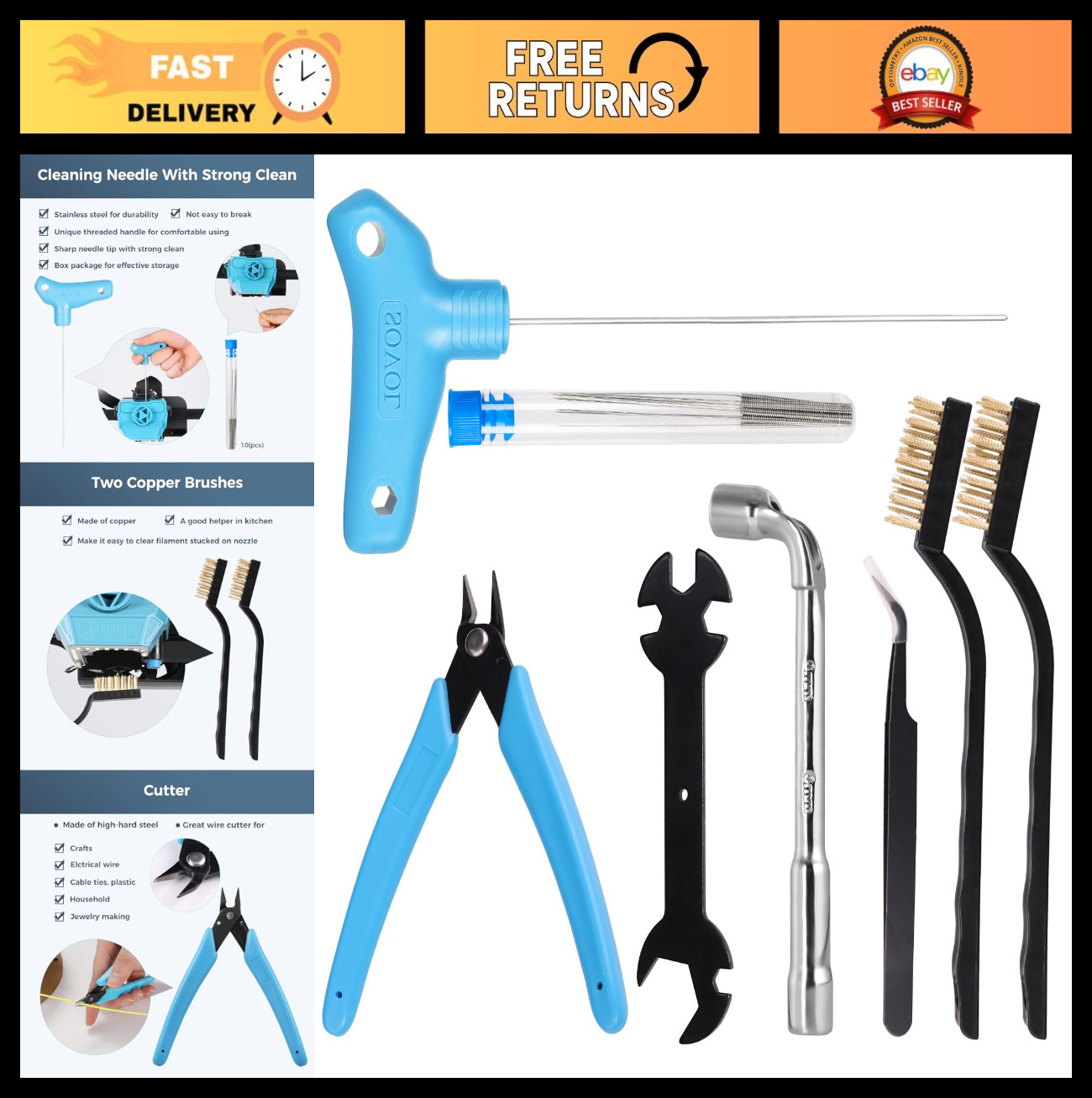 17Pcs 3D Printer Tools Kit - Nozzle Cleaning, Wrench, Tweezers & Accessories