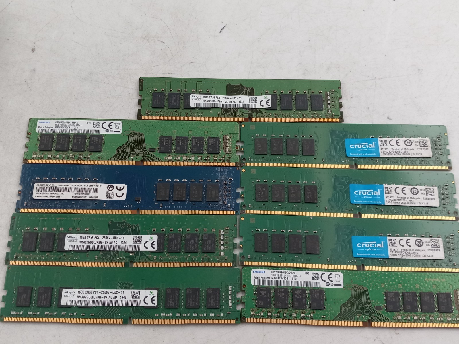 LOT OF 9 MIX BRAND 16GB (9X16GB) PC4-2666V DESKTOP RAM (MM737)