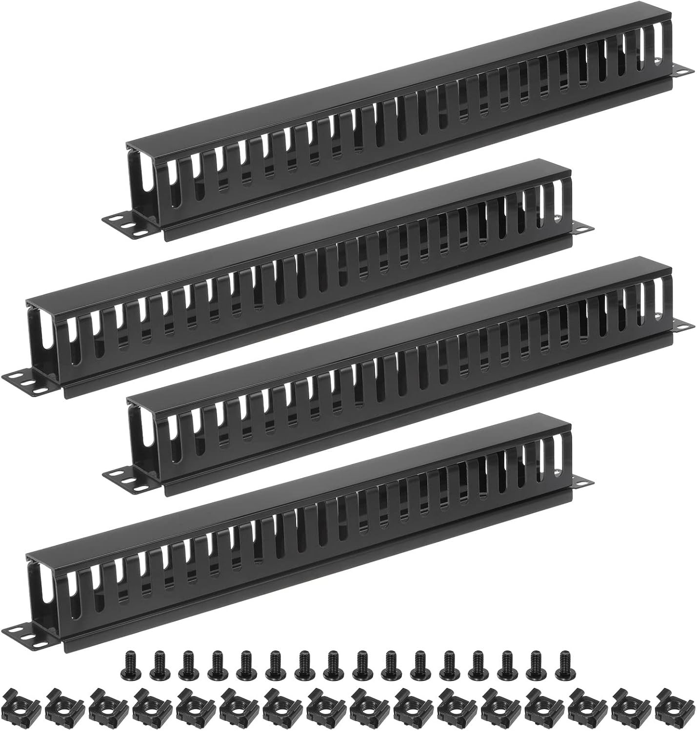 PATIKIL 1U 19 Inch Cable Manager, 4 Pack 24 Slot Horizontal Rack Mount Wire Mana