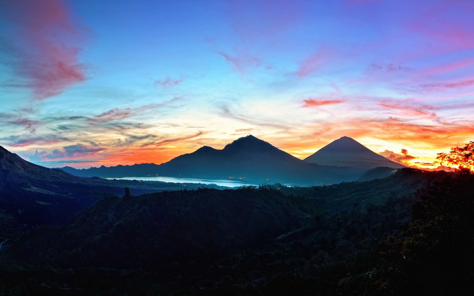 Landscape mountains sunrise bali silhouette low Custom Gaming Mat Desk