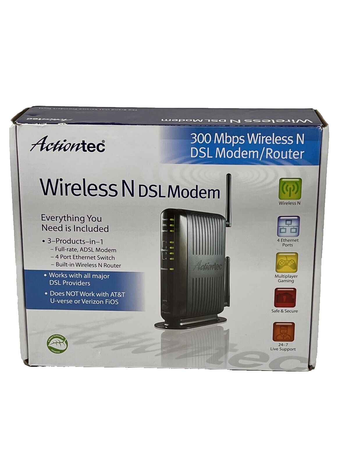 Actiontec (GT784WN-01) 300 Mbps Wi-Fi Wireless-n ADSL Modem 4 Port Router Gaming