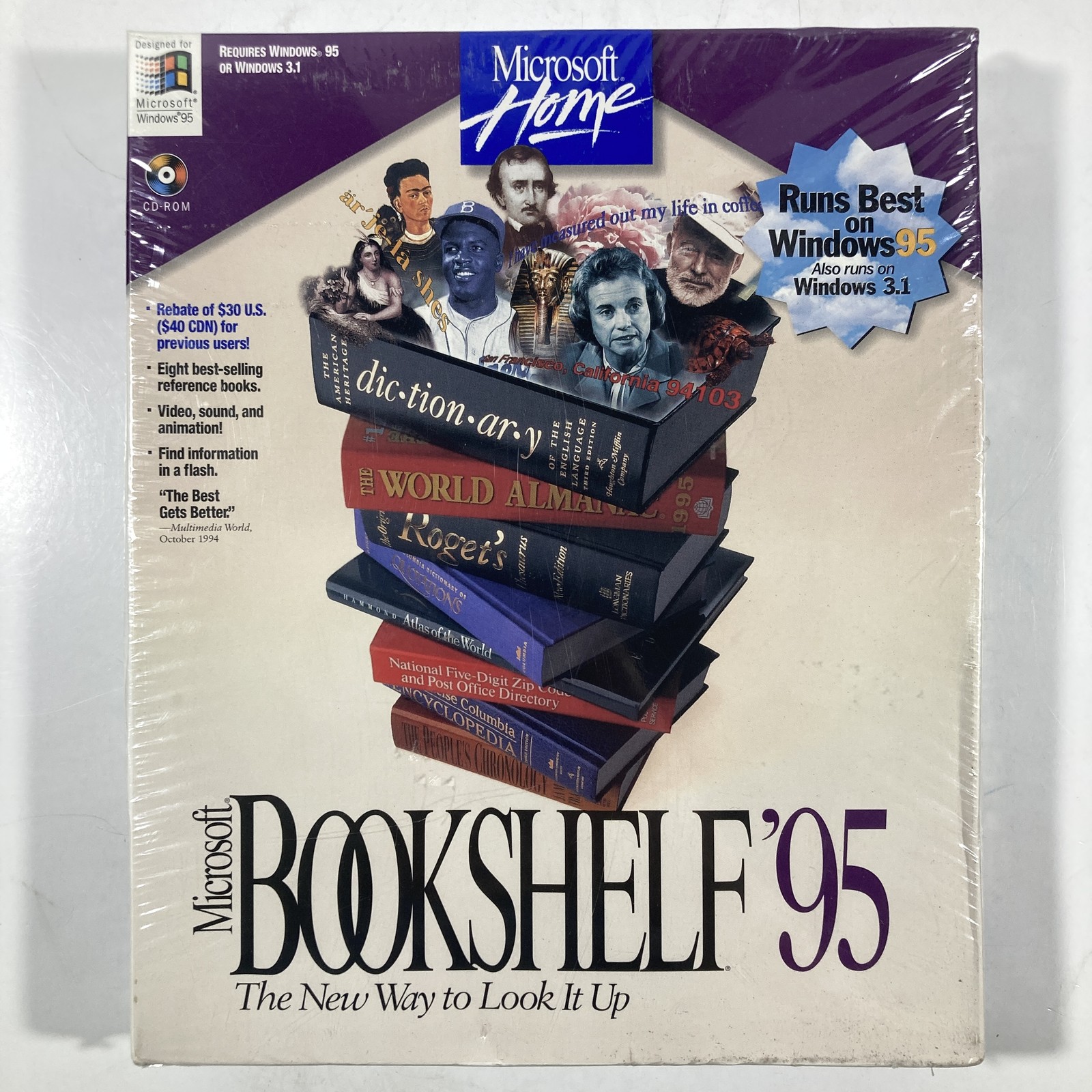 Microsoft Bookshelf '95 CD-ROM Software for Windows 95 / 3.1 New Sealed Big Box