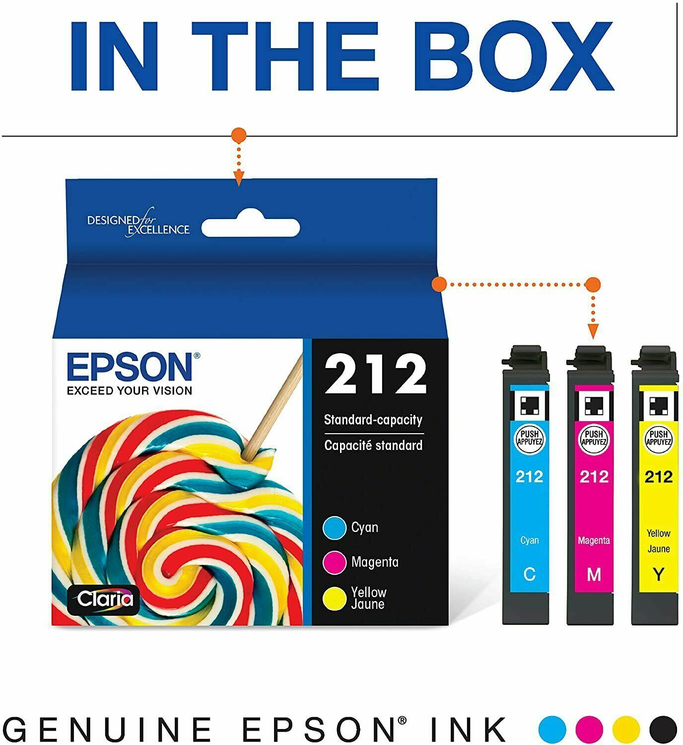 Genuine Epson 212 Color Ink Cartridge for 4104 5100 5105 WF2830/2850 Printer-3PK