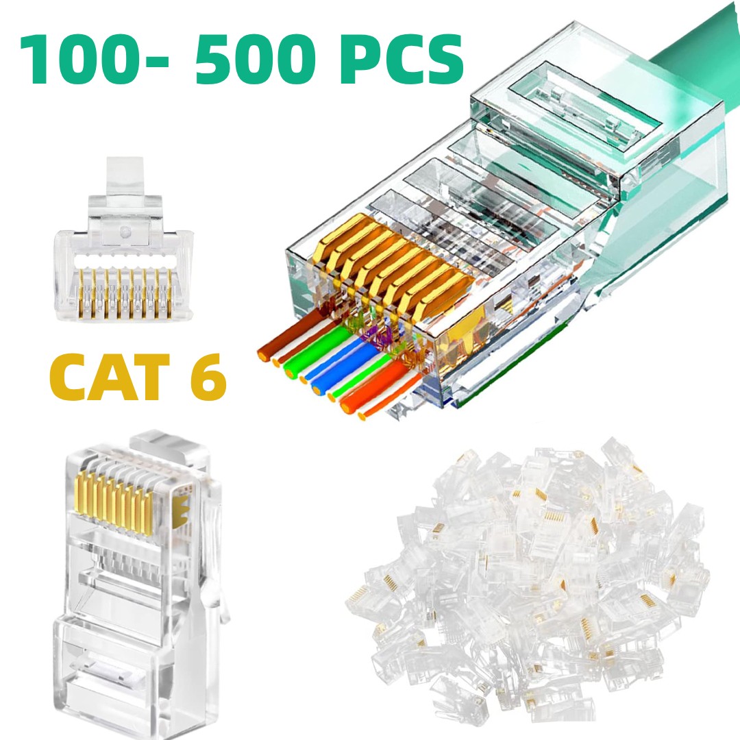 100-500 PCS CAT6 RJ45 Pass Through Connectors 50U Gold Plated Easy End Plugs US