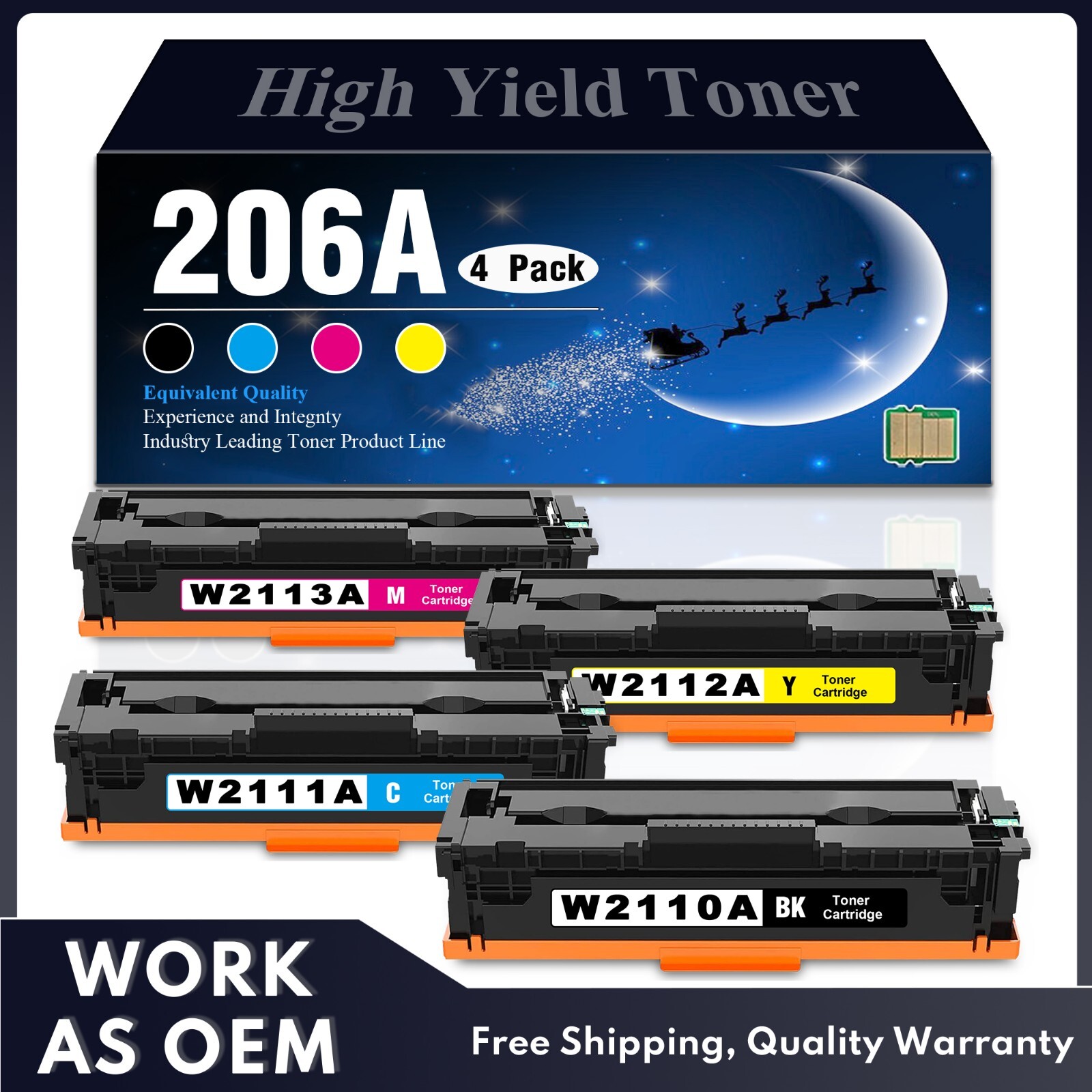 206A 4-Pack Toner Cartridges with Chip for HP M255 M283fdw M283cdw MFP Printer