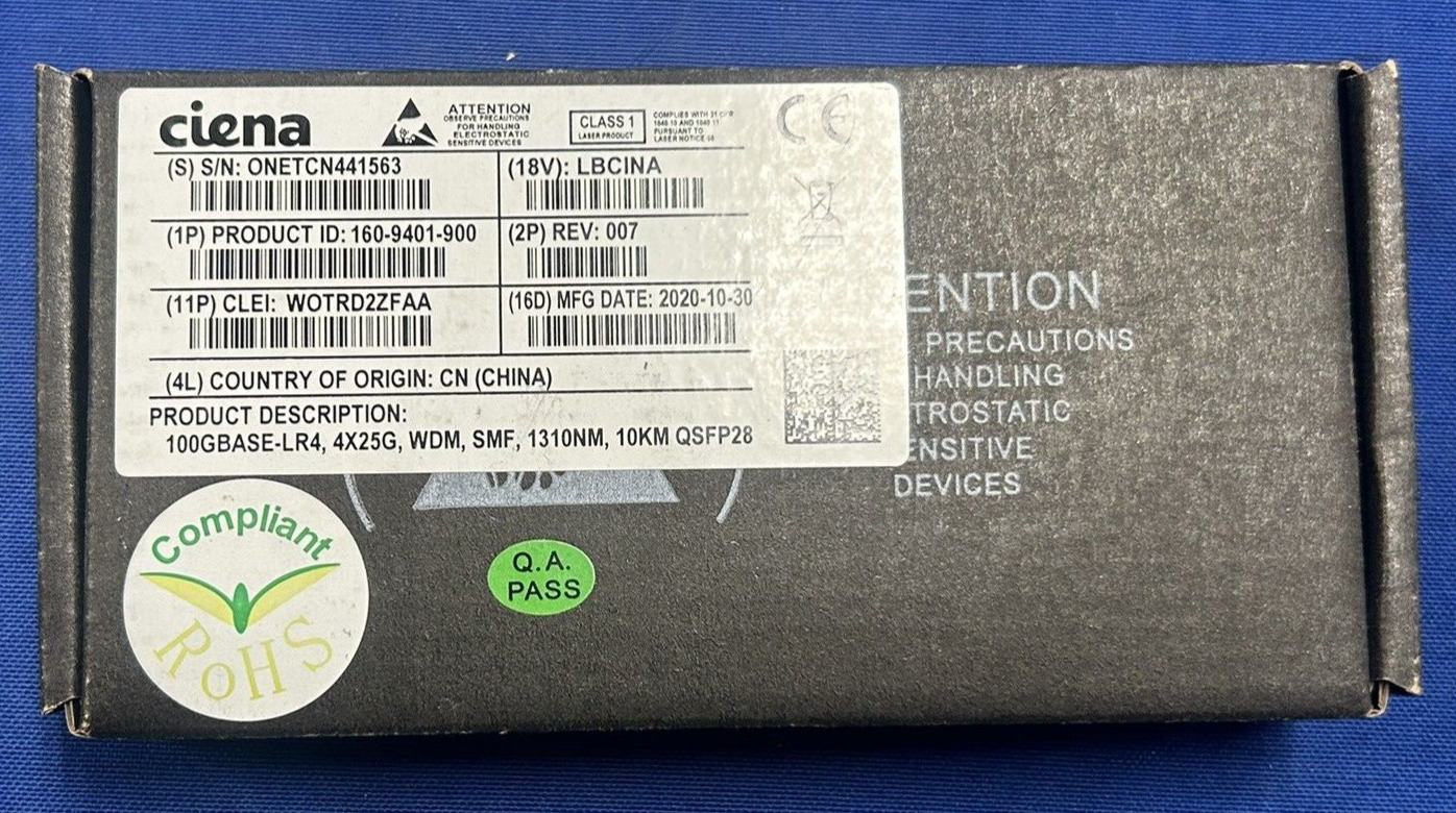 Ciena 160-9401-900 100GBASE-LR4 WOTRD2ZFAA QSFP28 Transceiver