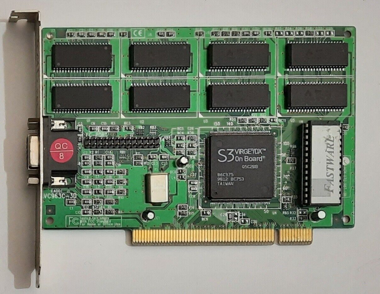 Fastware VC963C-3D PCI Graphics Card (S3 ViRGE/DX, 86C375, 4MB, Retro, 1998)