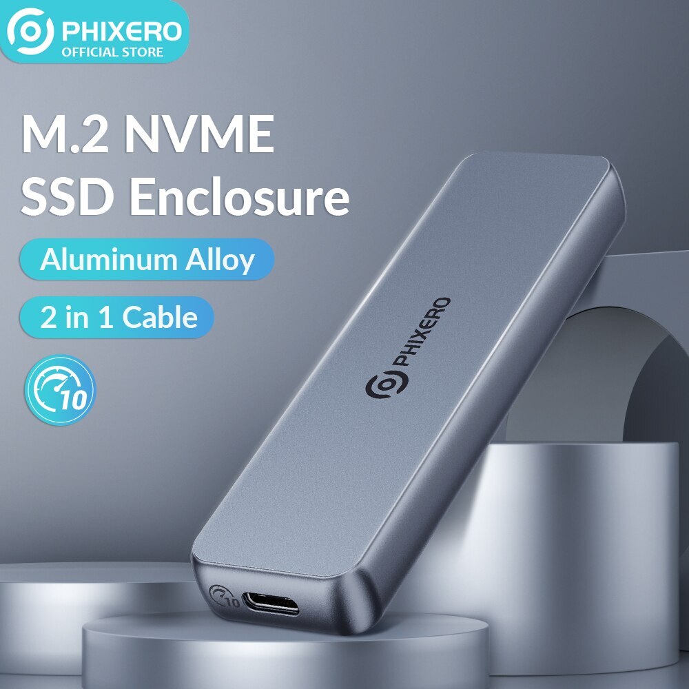 PHIXERO M.2 NVME Enclosure USB 3.1 Gen 2 10 Gbps SSD Enclosure & UASP TRIM Gray