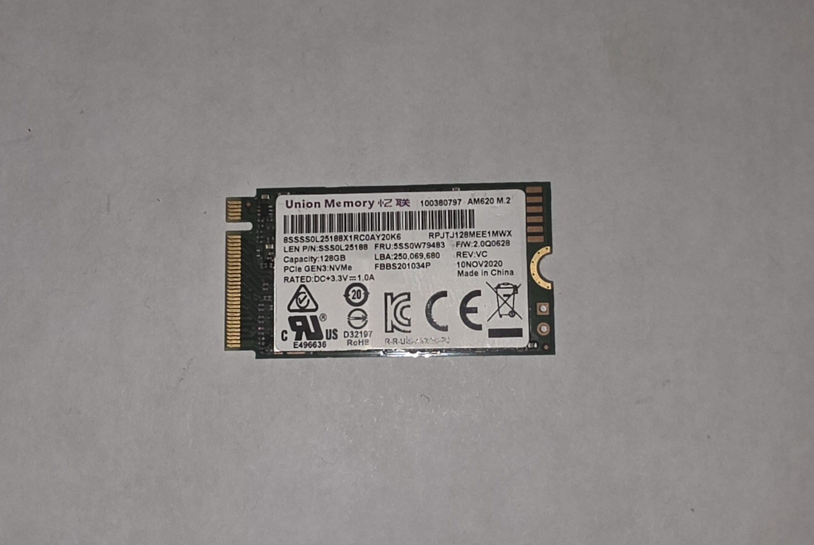 Union Memory 128GB SSD M.2 2242 NVMe PCIe GEN3 AM620 RPJTJ128MEE1MWX