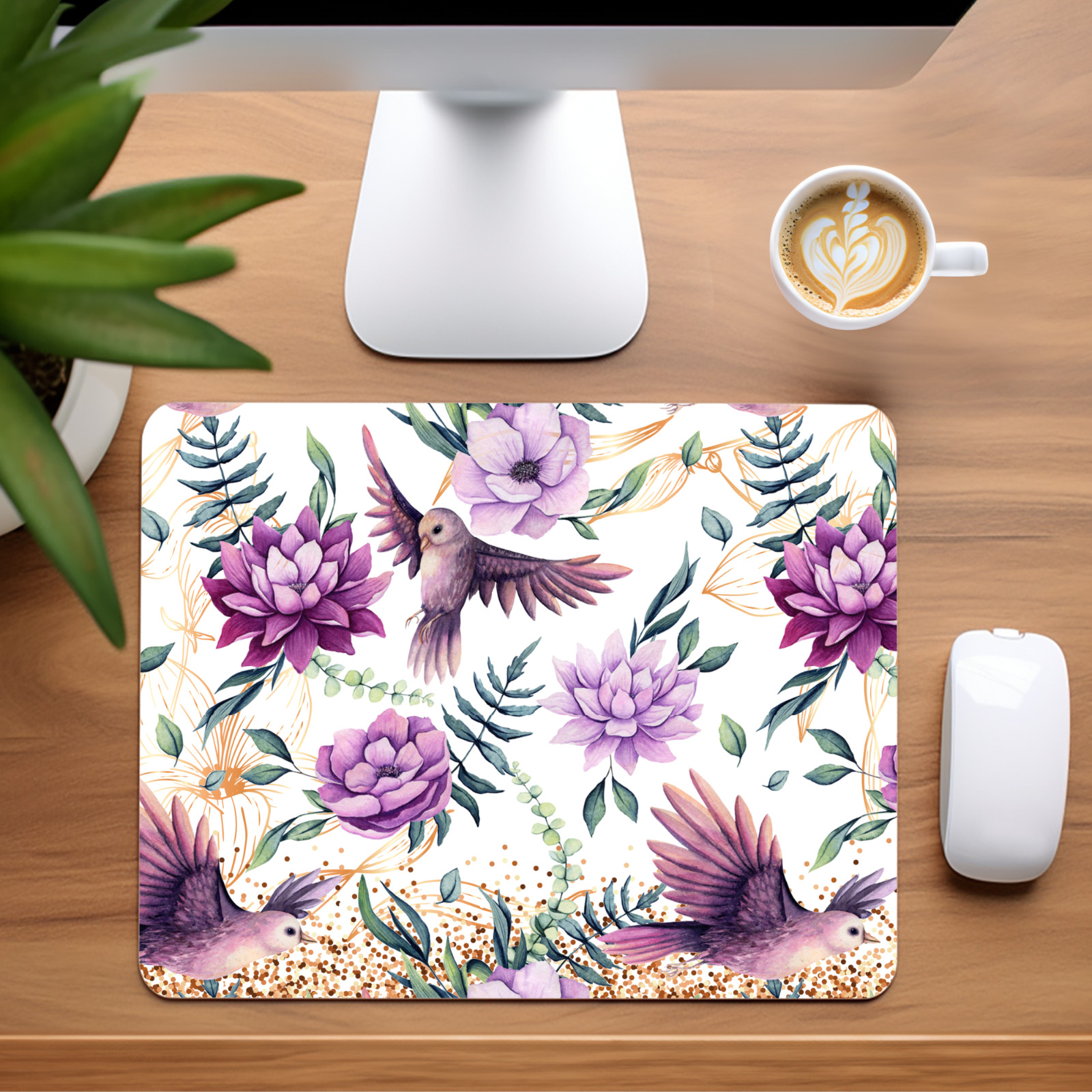 Purple Hummingbirds Custom Non-Slip Neoprene Mouse Pad Home Office