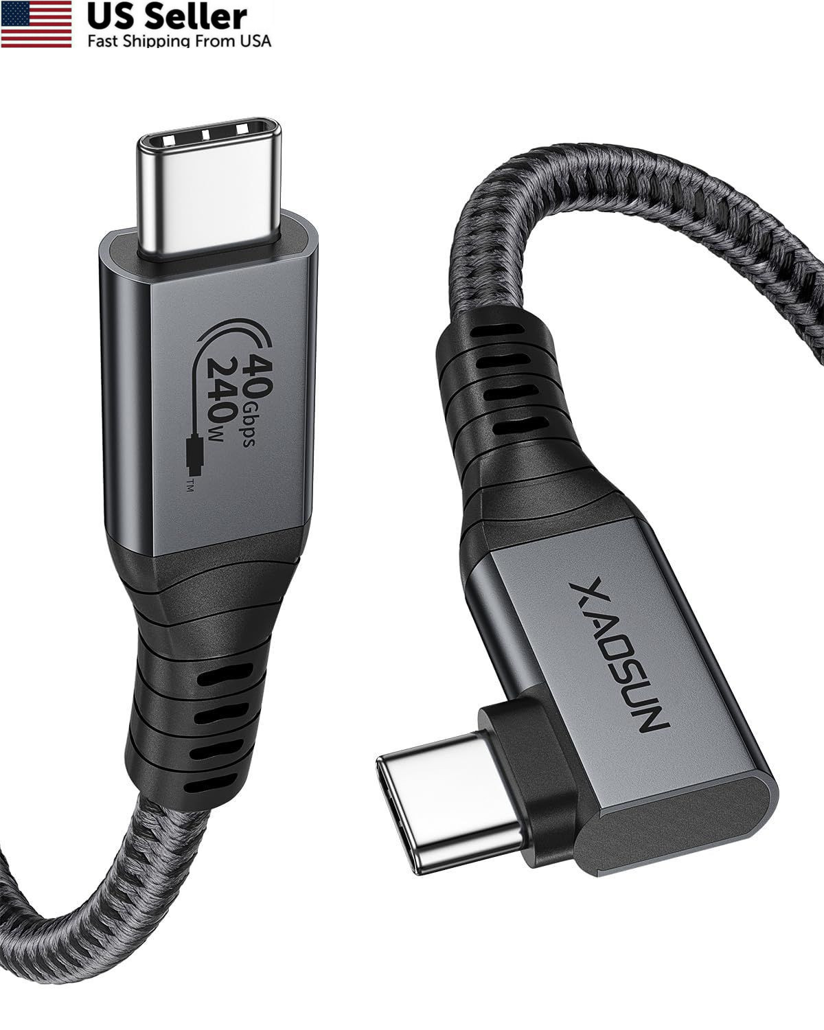 XAOSUN Right Angle USB 4 Cable for 90 Degree Thunderbolt 4 3.3FT, Grey