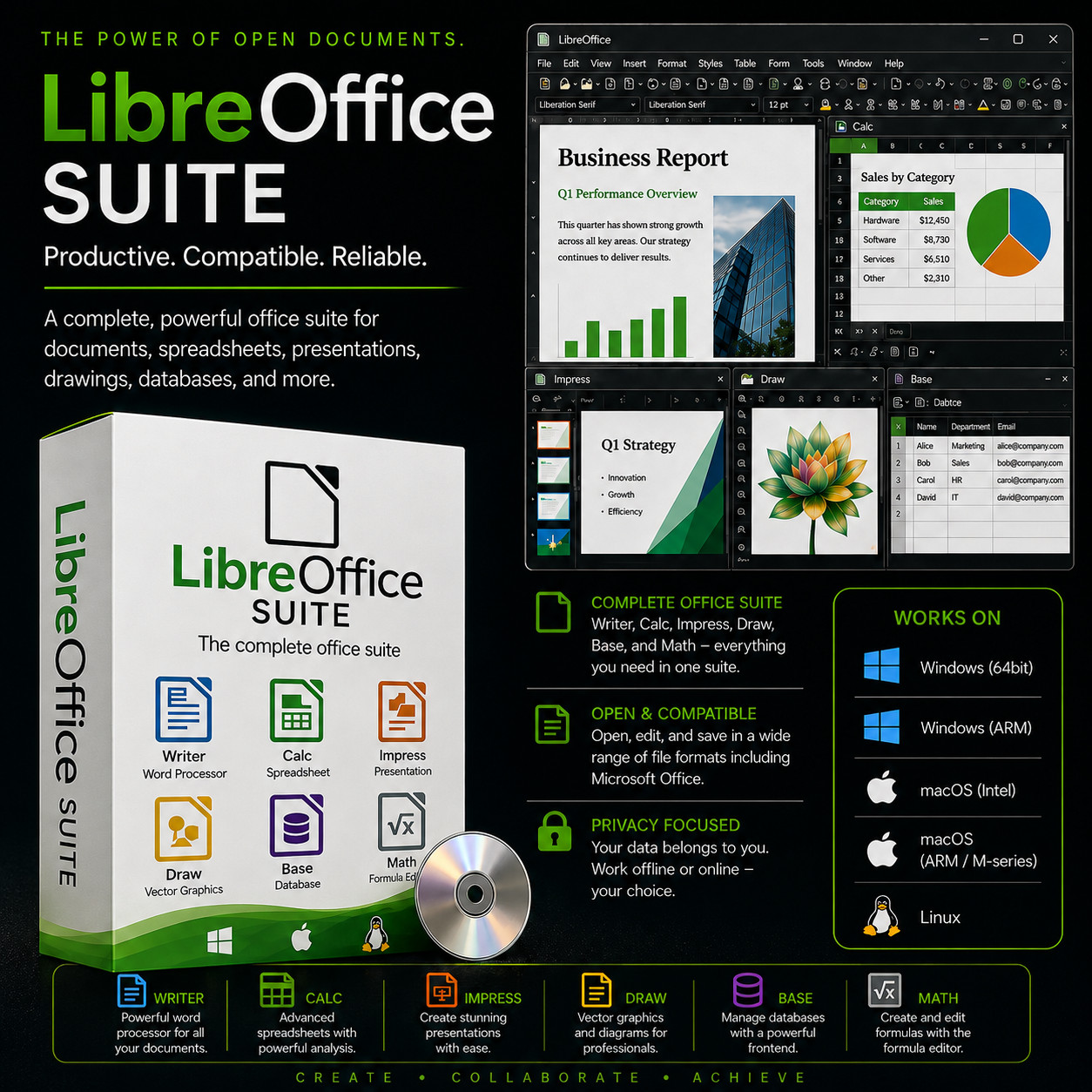 LibreOffice Software Suite | Windows Mac Linux | Home Student Business | CD