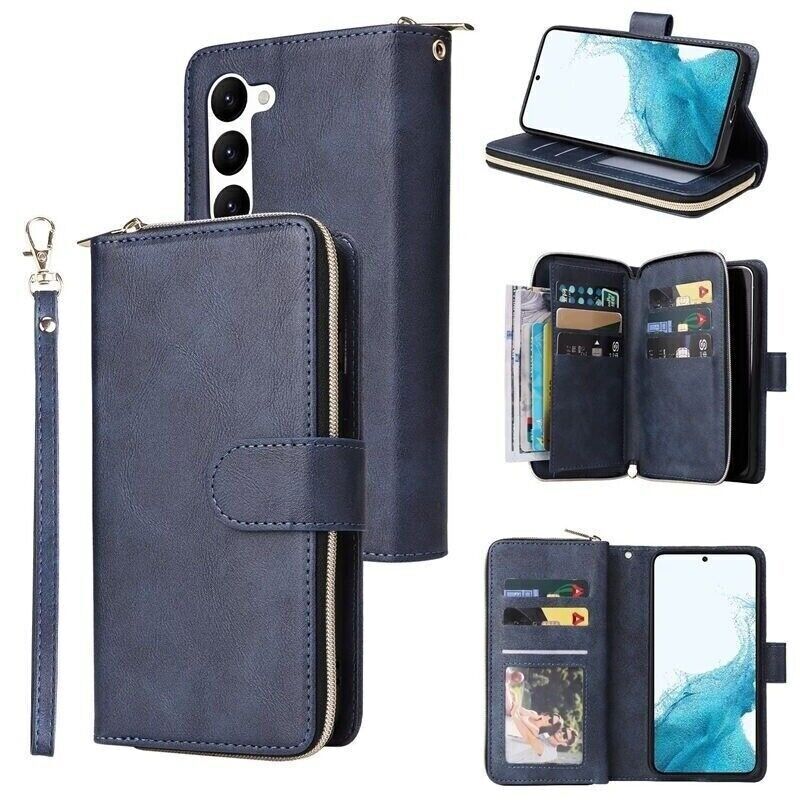 Luxury Zipper Leather Card Wallet Cover Case For S25 S24 S23 S22 S21 S20 S10 S9