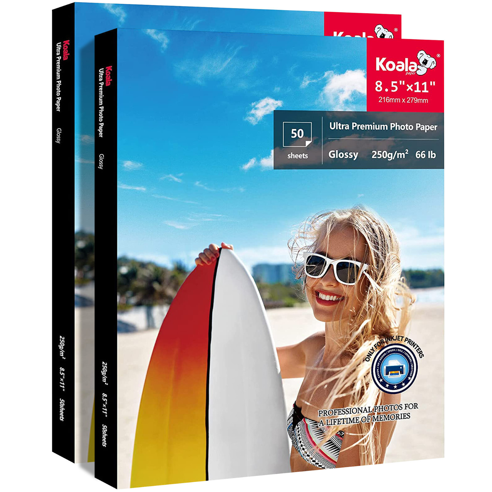 Koala Premium Photo Paper Glossy 8.5x11 100 Sheets Heavy Weight Waterproof 66lb
