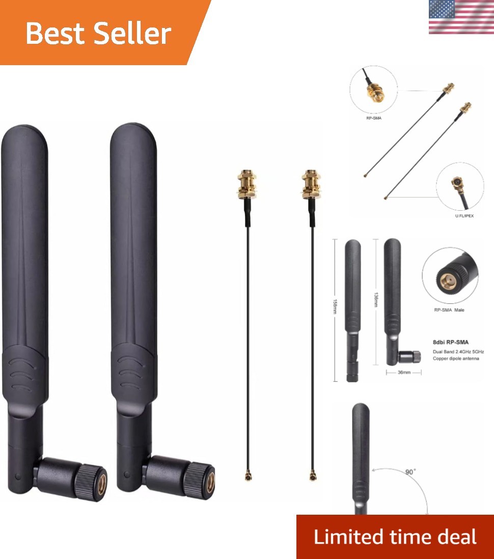 Omni-Directional 8dBi WiFi Antenna Set with Pigtail Cables for Mini PCIe Devices