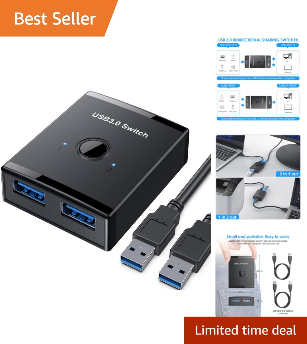 Effortless USB 3.0 Switching: 2 Computers, 1 Device – High-Speed Data Transfer