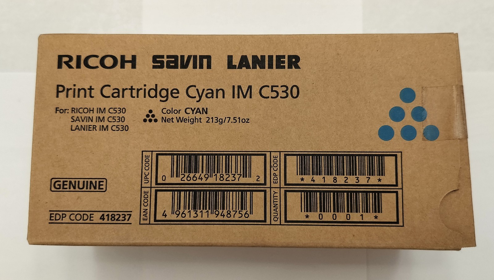 RICOH SAVIN LANIER Print Cartridge CYAN For  IM C530