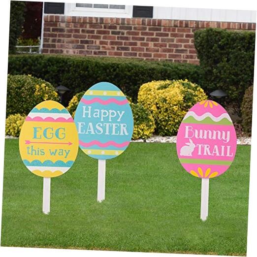  Easter Yard Signs Decorations Outdoor 15" H 3 Pack Happy Easter Egg Sign