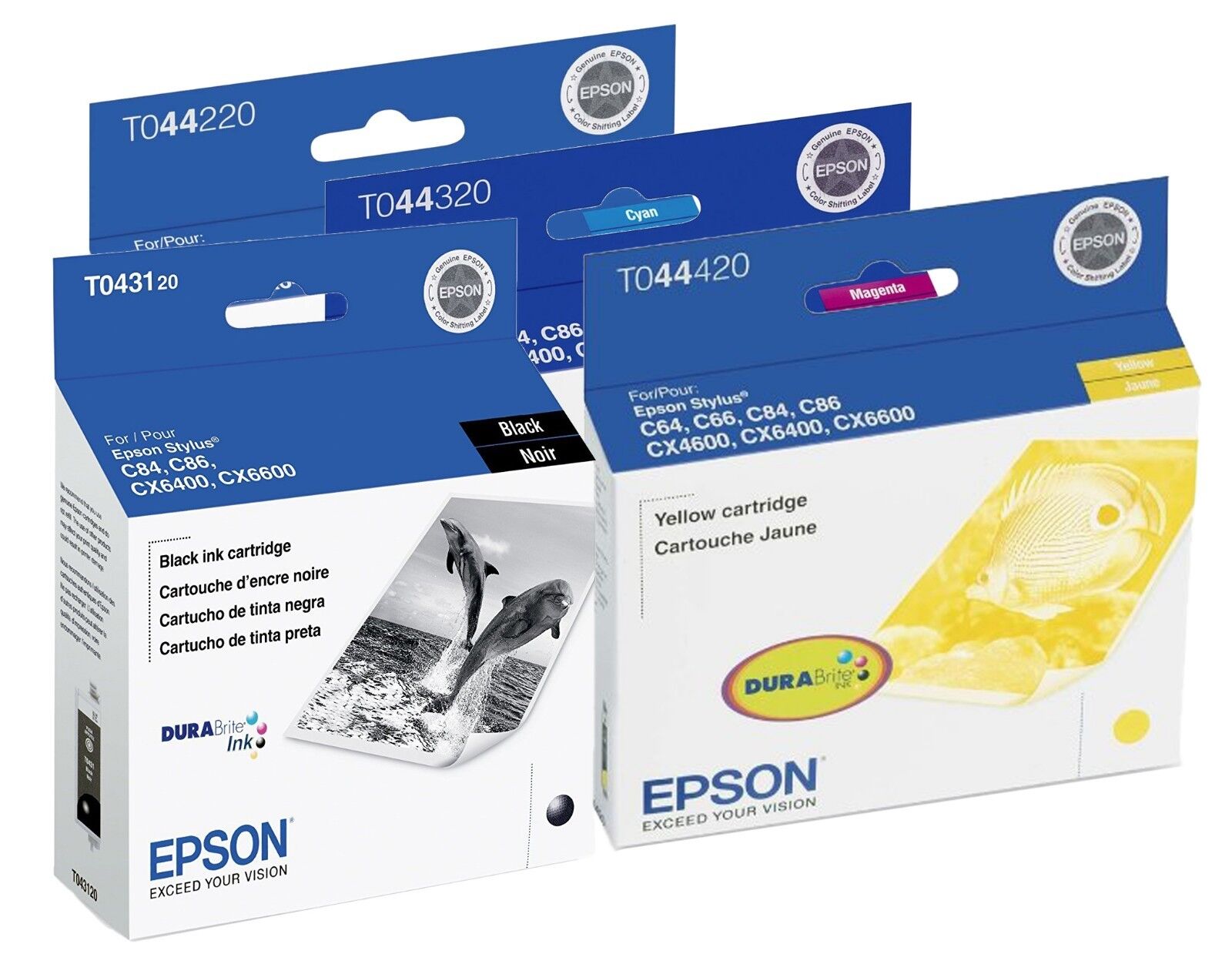 Genuine Epson 43 44 Ink Cartridge 4-Pack for Stylus C84, C86, CX6400, CX6600