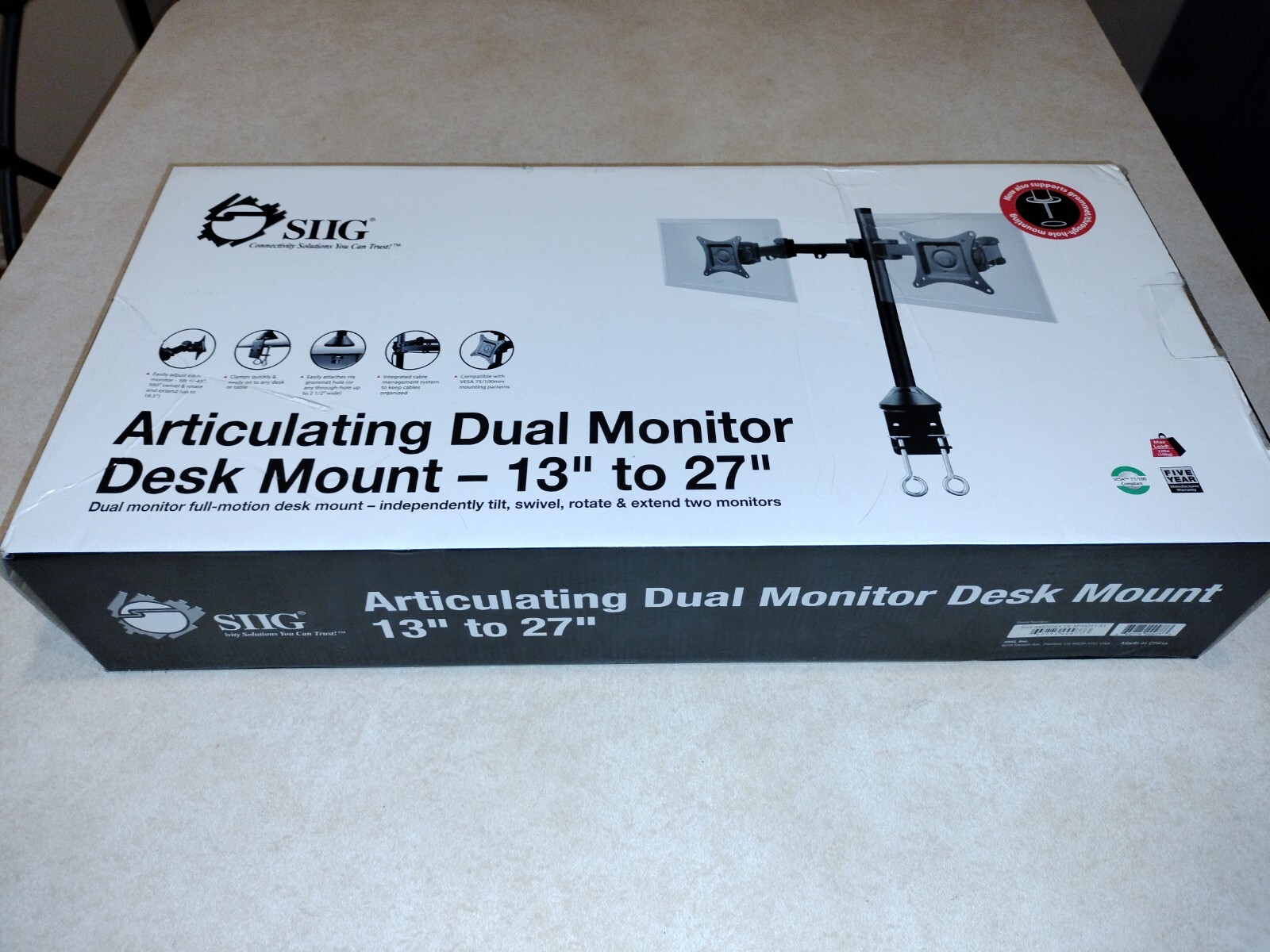 SIIG Articulating Dual Monitor Desk Mount - 13" to 27" (CE-MT0Q11-S1)