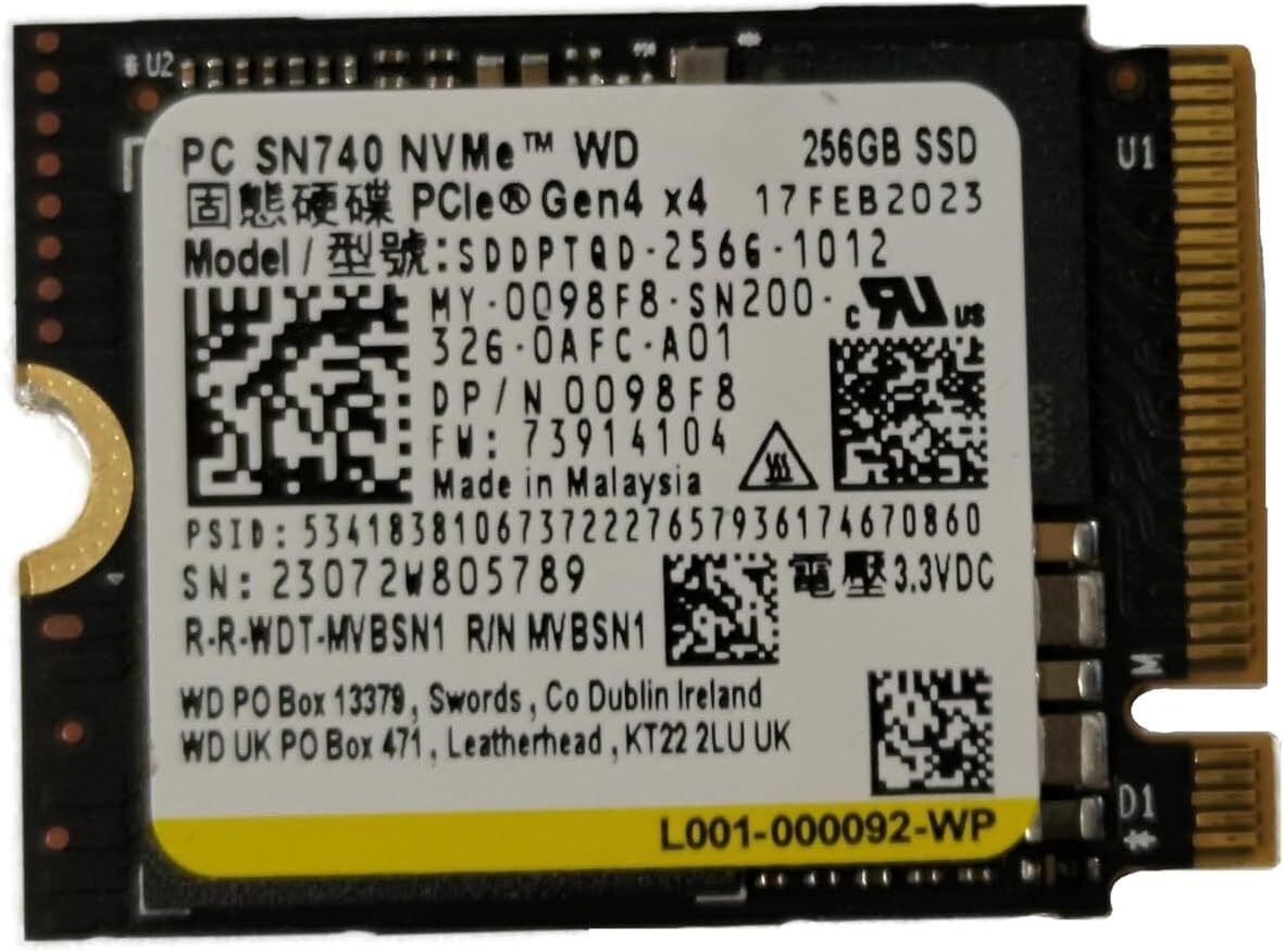 OEM WD SN740 256GB M.2 PCI e NVME SSD Internal Solid State Drive 30mm 2230 Form 