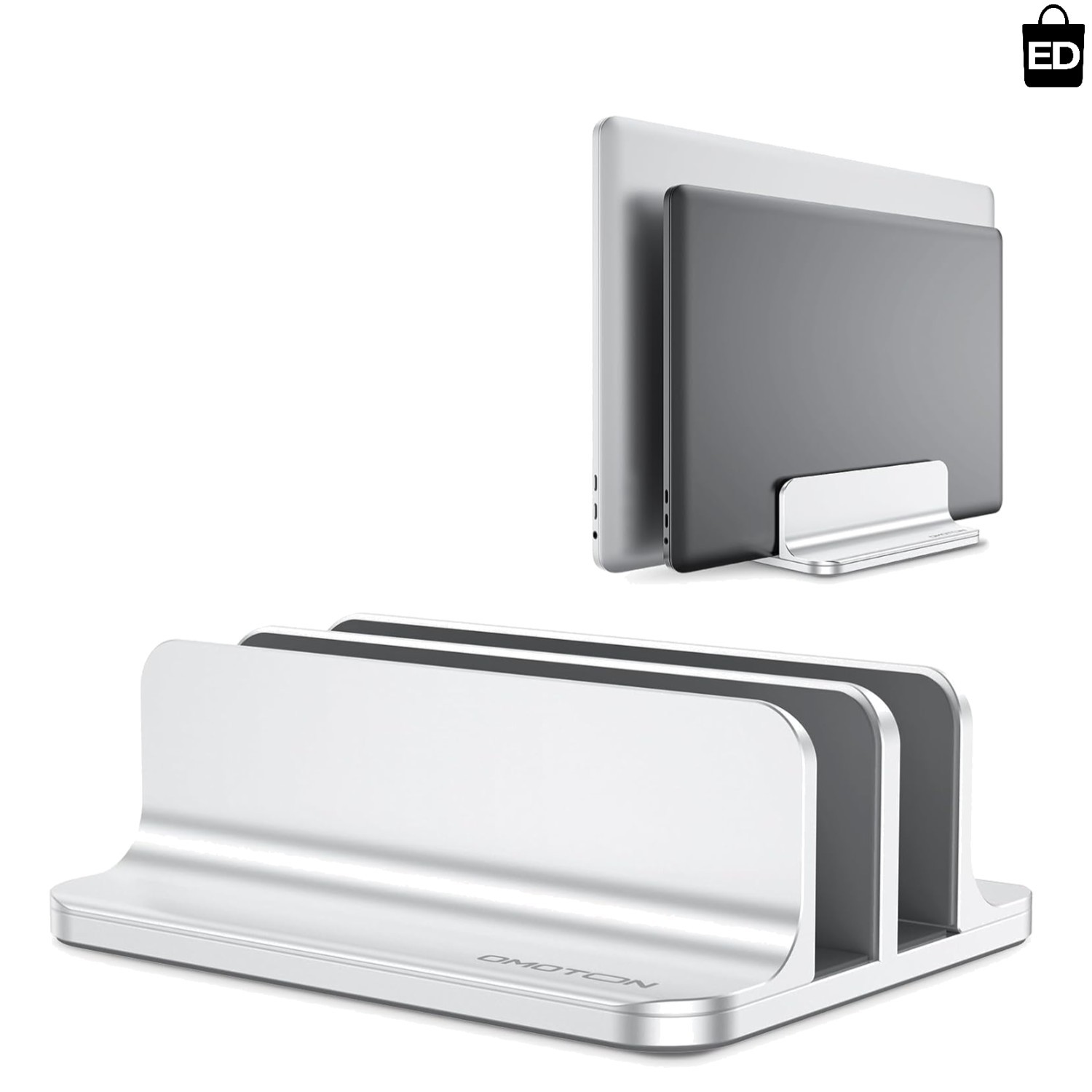 Stylish Dual Vertical Desk Stand - Adjustable & Non-Slip for Laptops, Silver