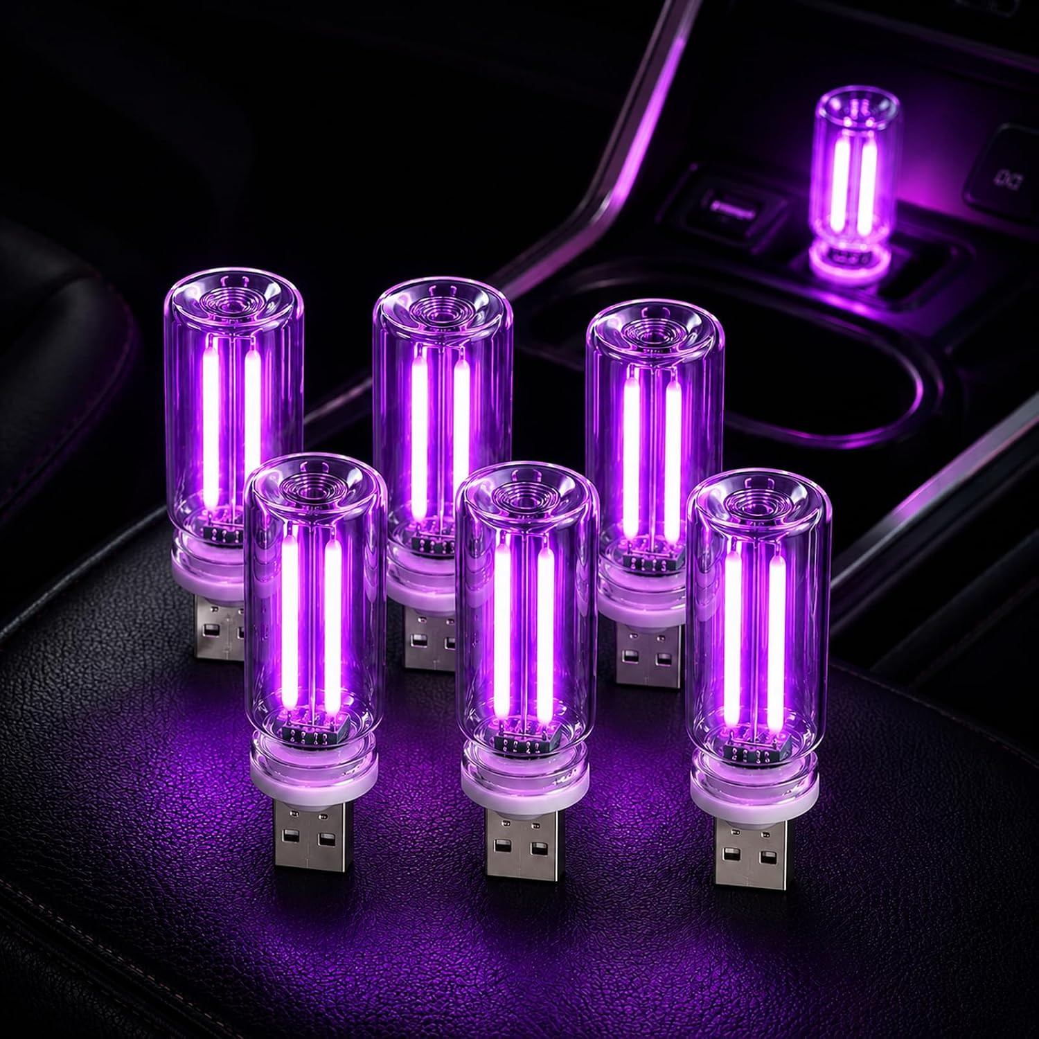 6 Pack USB Car Night Light, Touch Dimmable Mini Retro Glass Bottle LED Ambient L