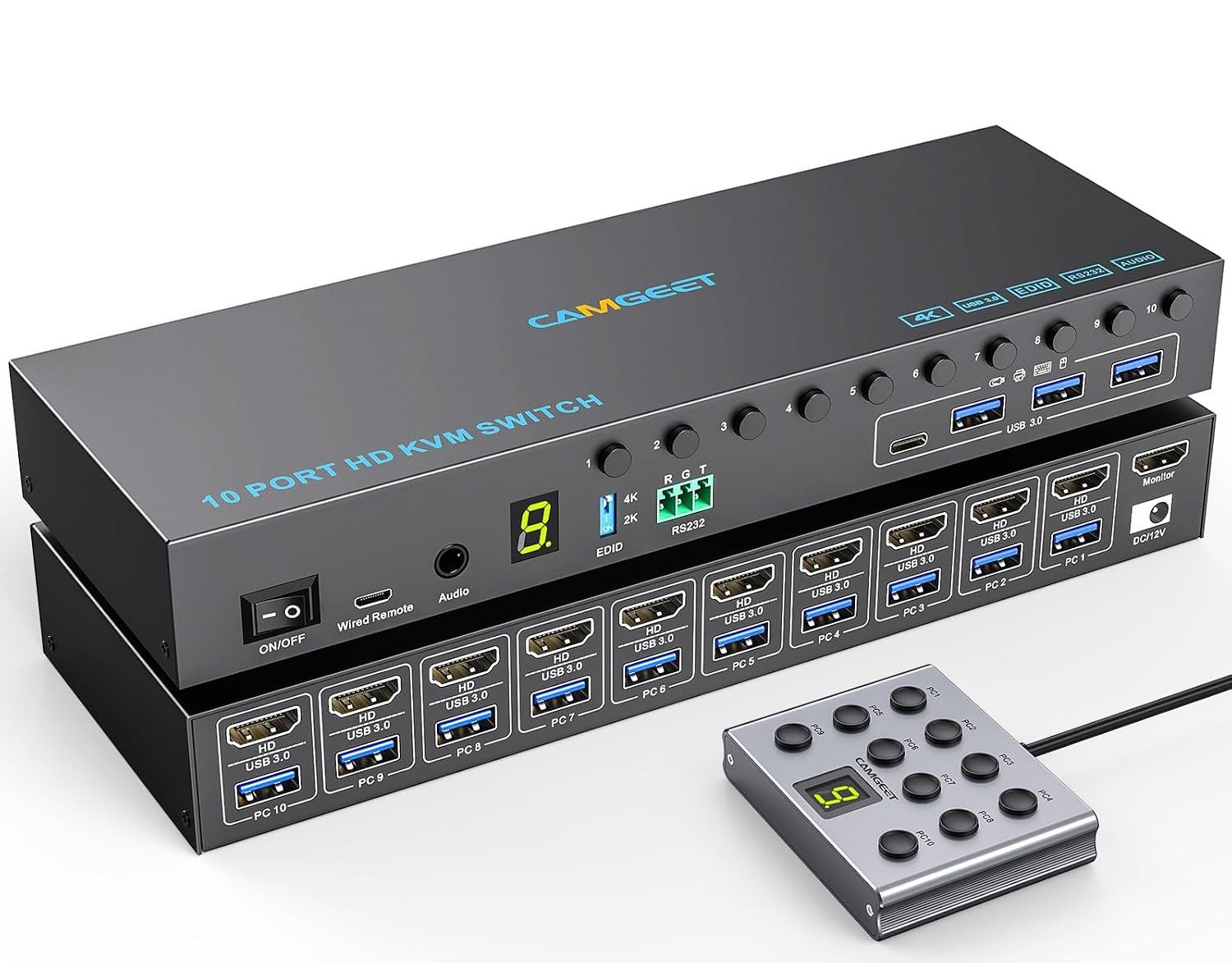 10 Port 8 Port KVM Switch HDMI 4K@60Hz EDID Simulation, USB 3.0 HDMI KVM Swit...