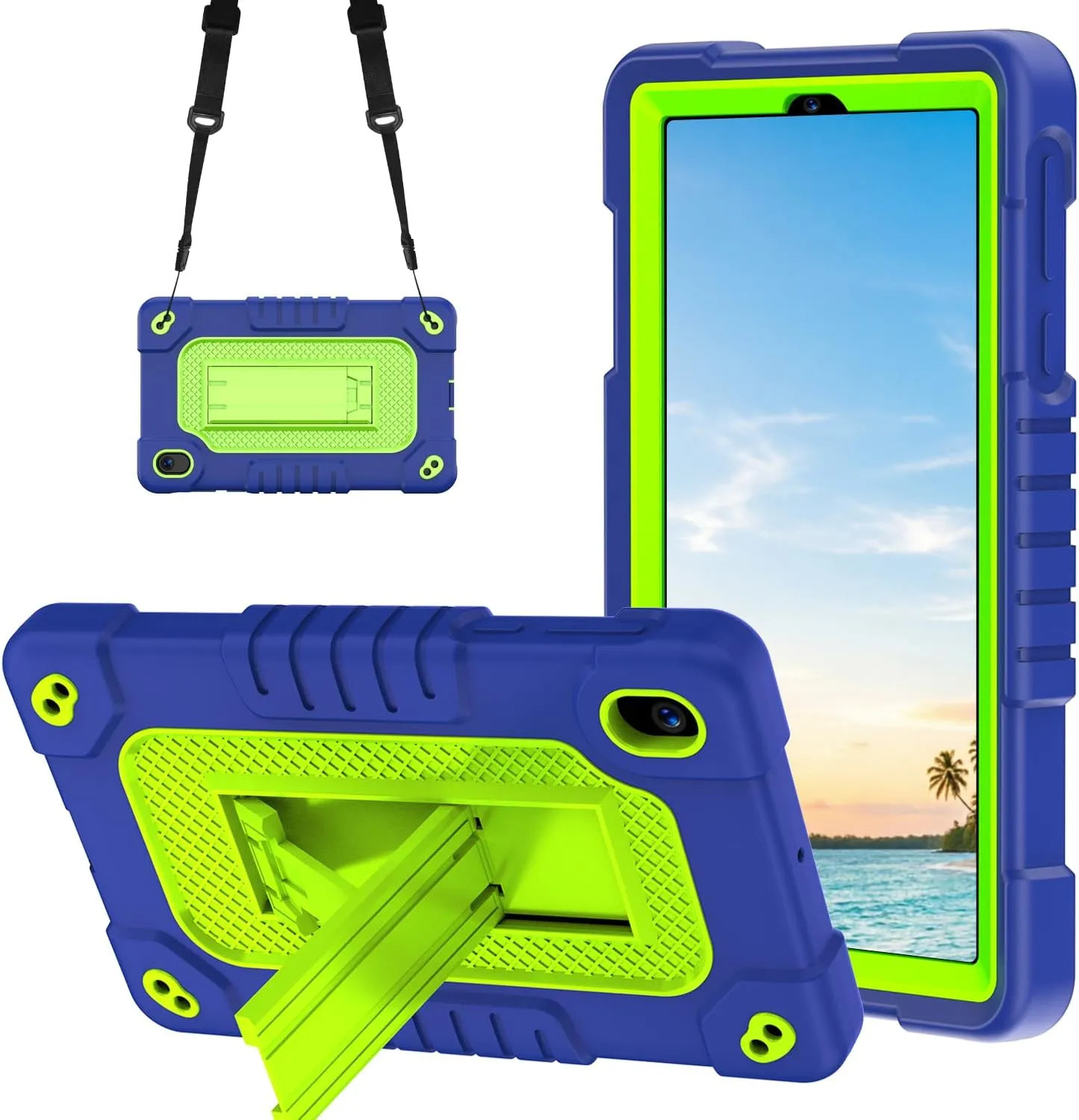 Shockproof Hybrid Case With Stand And Shoulder Strap For 7 Inch 2024 Tablet Navy