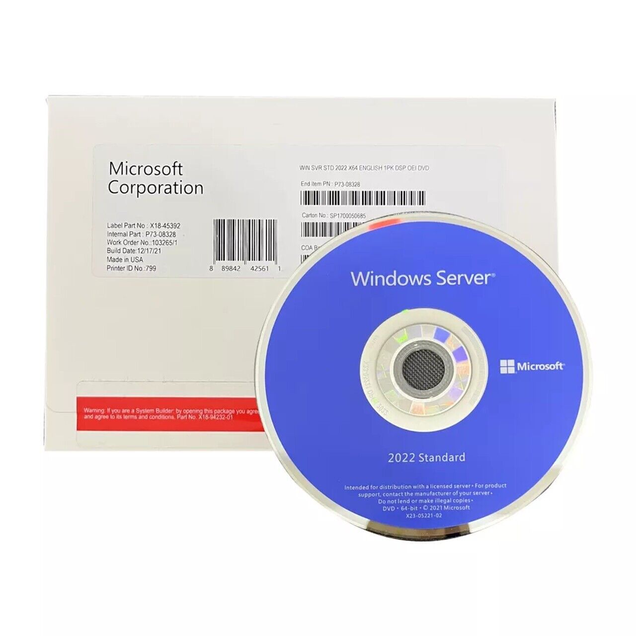 New Microsoft Windows Server 2022 Standard 64-bit 16 Core DVD & License sealed