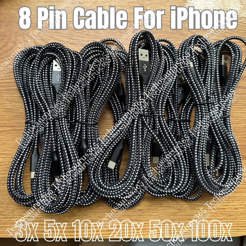 Bulk Lot Braided USB Cable For iPhone 14/13/12/11/XS/XR/8/7/6/5 Fast Charge Cord