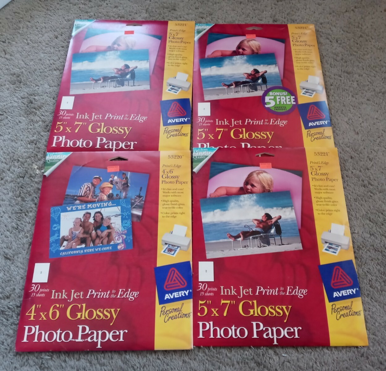 Avery Personal Creations 5x7 & 4x6, Glossy Photo Ink Jet Paper 4 Lot New