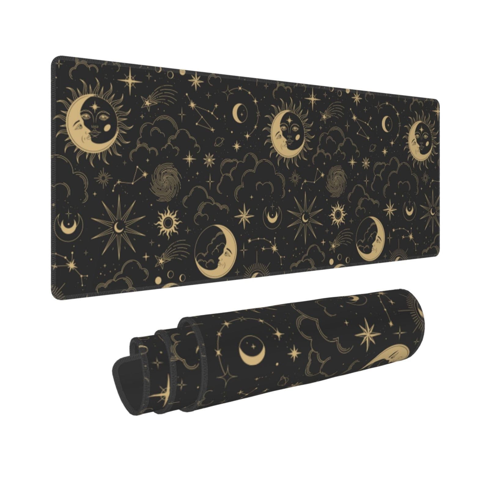 Constellations Gaming Mouse Pad with One Size, Gold Moon Stars Tarot Sun 