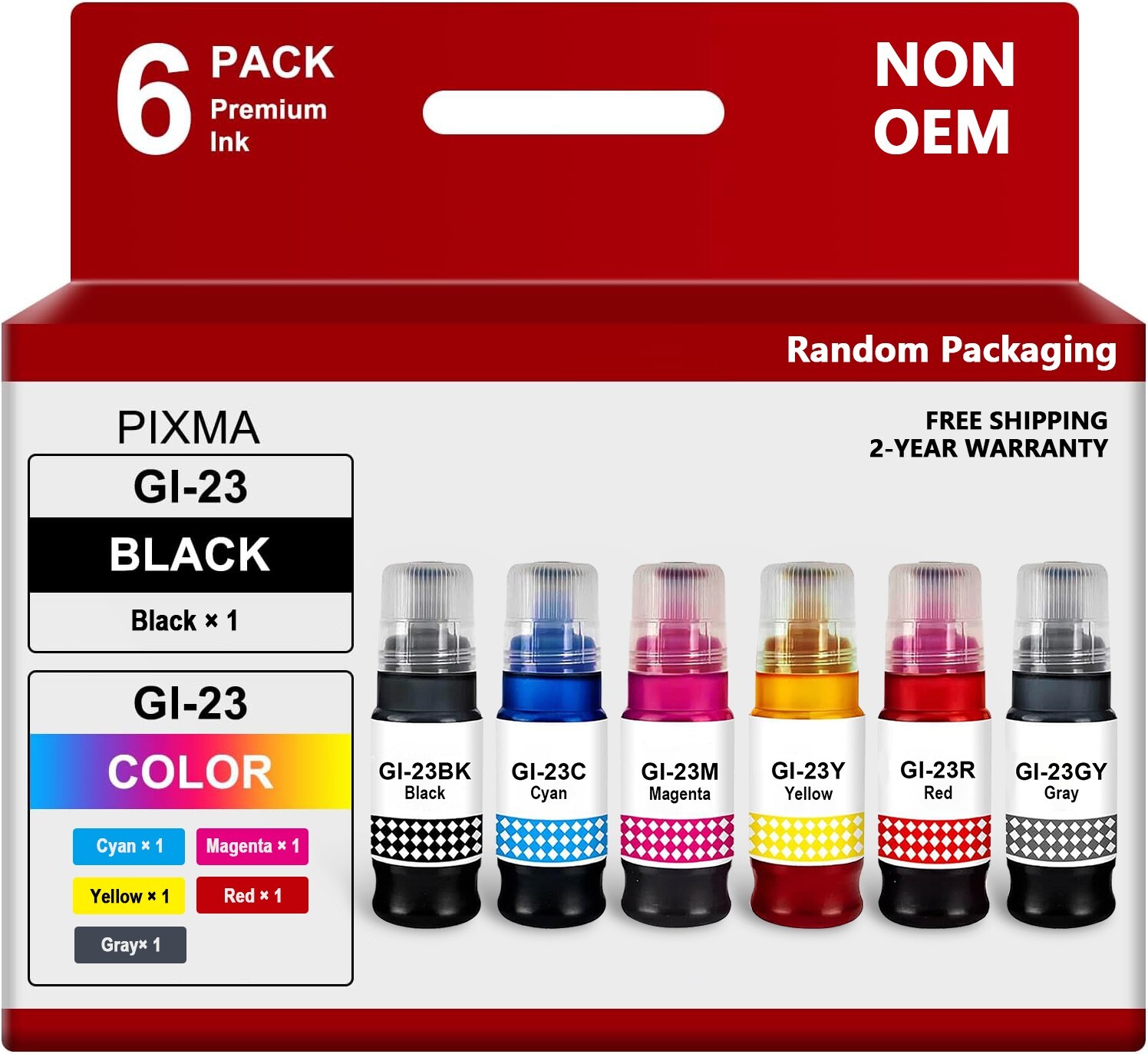 4PK GI-23 High Yield Ink Bottle Set for PIXMA G520 G620 Photo Dye Refill 6 Color