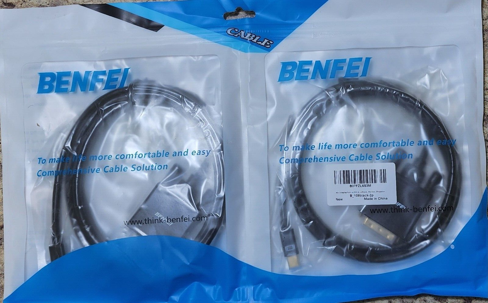 BRAND NEW BENFEI Mini DisplayPort to DVI  6ft Cable *2 Pack*