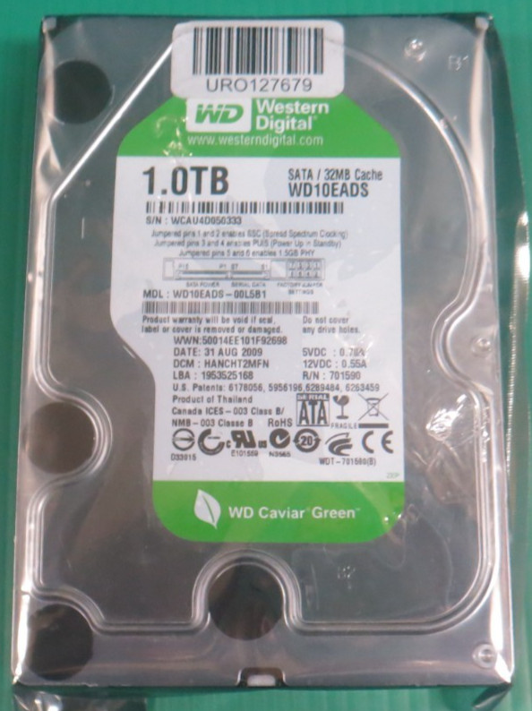 Western Digital 1TB / 32MB / SATA / 5400RPM / 3.5" HDD WD10EADS-00L5B1 / Refurb