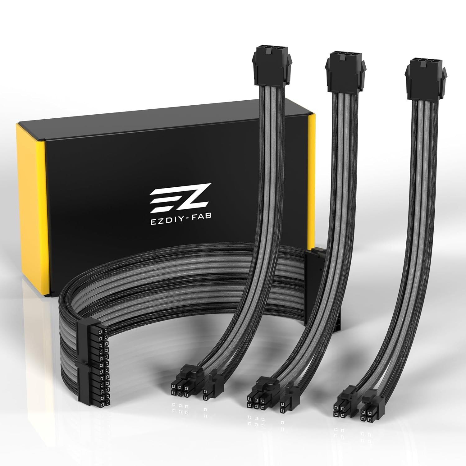 Black Grey Sleeved PSU Extension Cable Kit Braided 24PIN 8PIN 30CM
