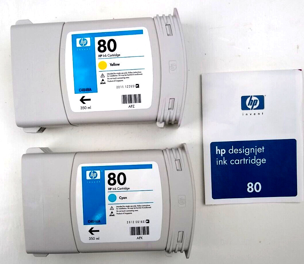 HP 80 DesignJet Ink Cartridges  Cyan C4846A & Yellow C4848A