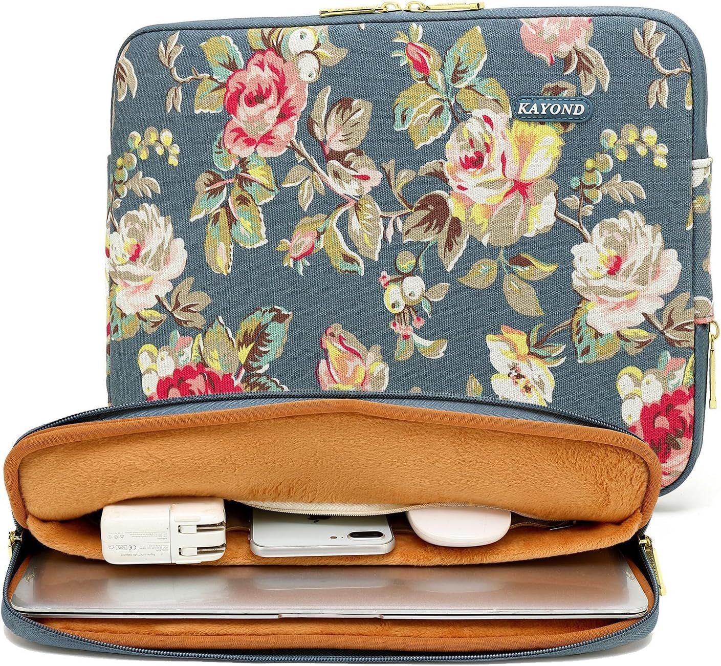 Water-Resistant Canvas 14.1 Inch Laptop Sleeve for Blue Water Hyacinth