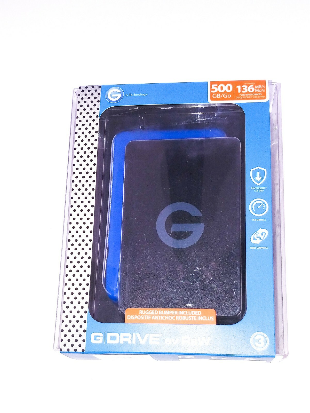 G-Technology 500GB G-DRIVE ev RaW USB 3.1 with Rugged Bumper
