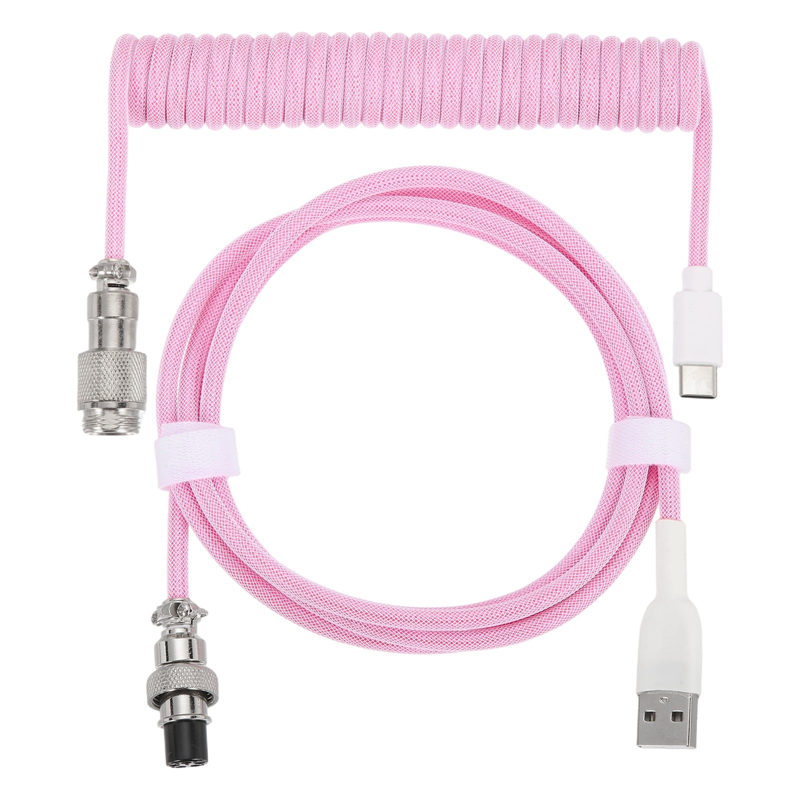 10 ft Coiled Keyboard Cable Type-C to USB Aviation Cable Pink