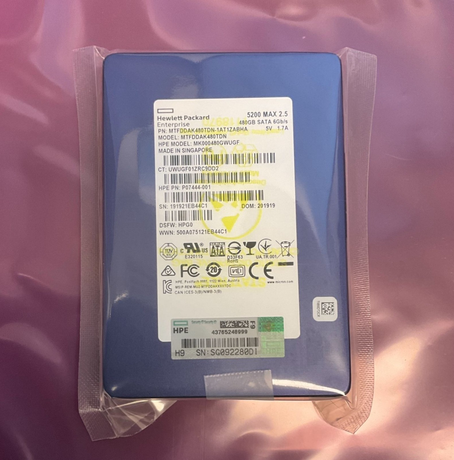 Micron 5200 MAX 480GB Enterprise/DC 2.5" SATA SSD - 5 DWPD 100% Health