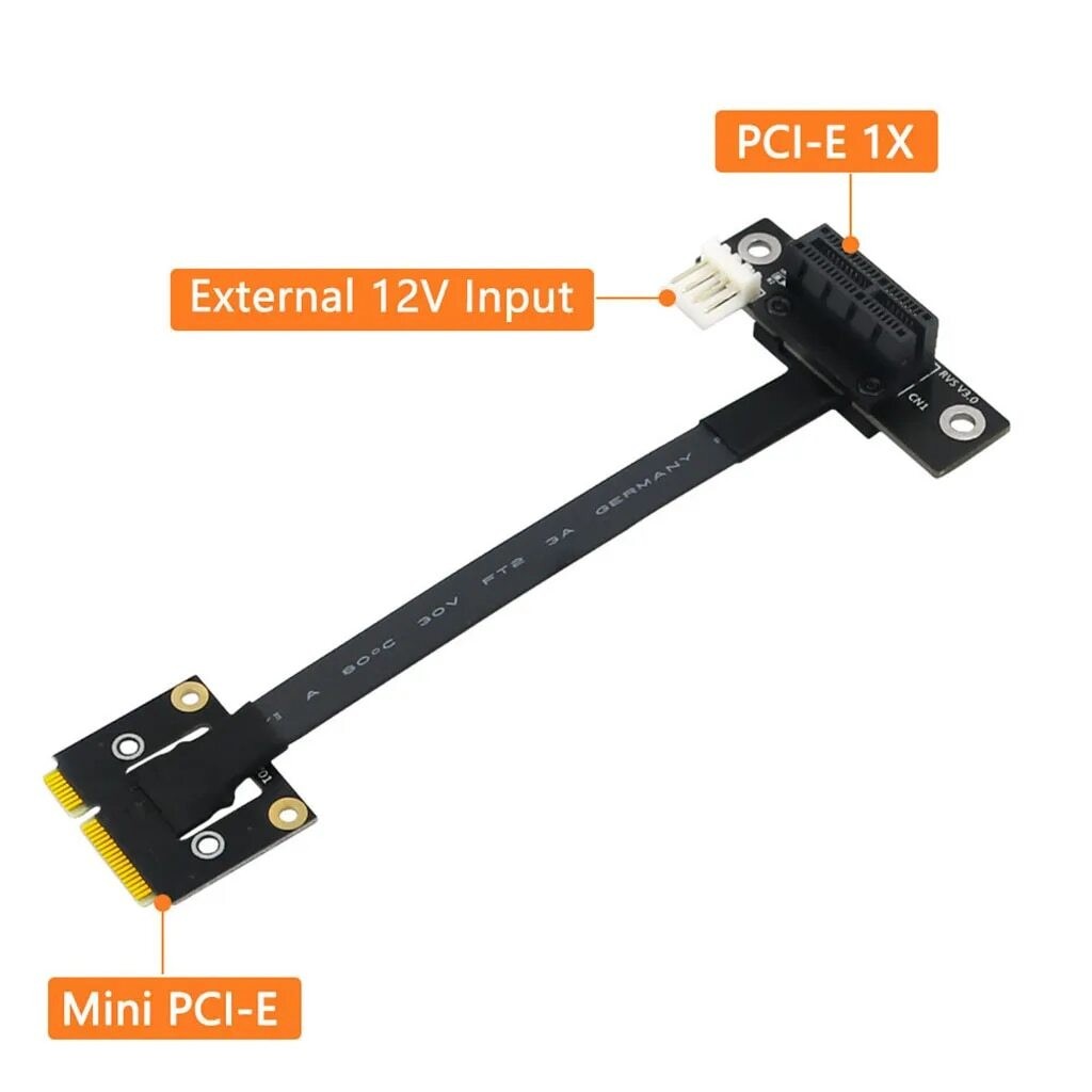 270­° PCIe mPcie to PCI-E 1X 4X 8X 16X Adapter Cable Riser Extension 4P Power