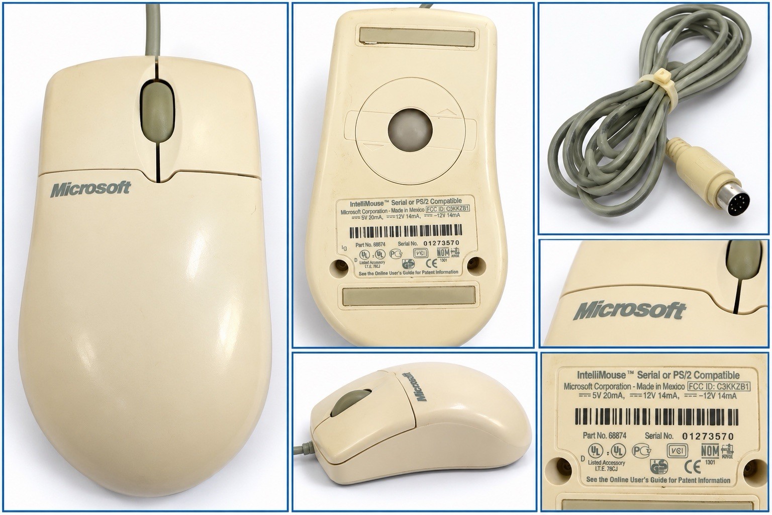 Vintage Microsoft IntelliMouse PS/2 Serial Ball Mouse Beige Part 68874