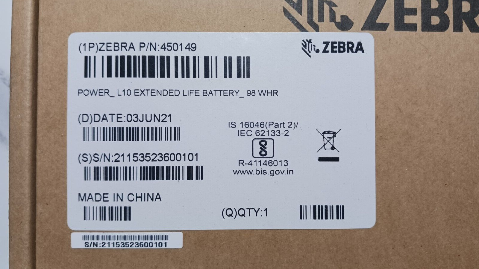 450149 zebra xplore L10 extened batery